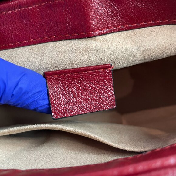 Gucci Black Red Calfskin Marmont Top Handle Crossbody Bag sku#85853(gently used) - Picture 11 of 15